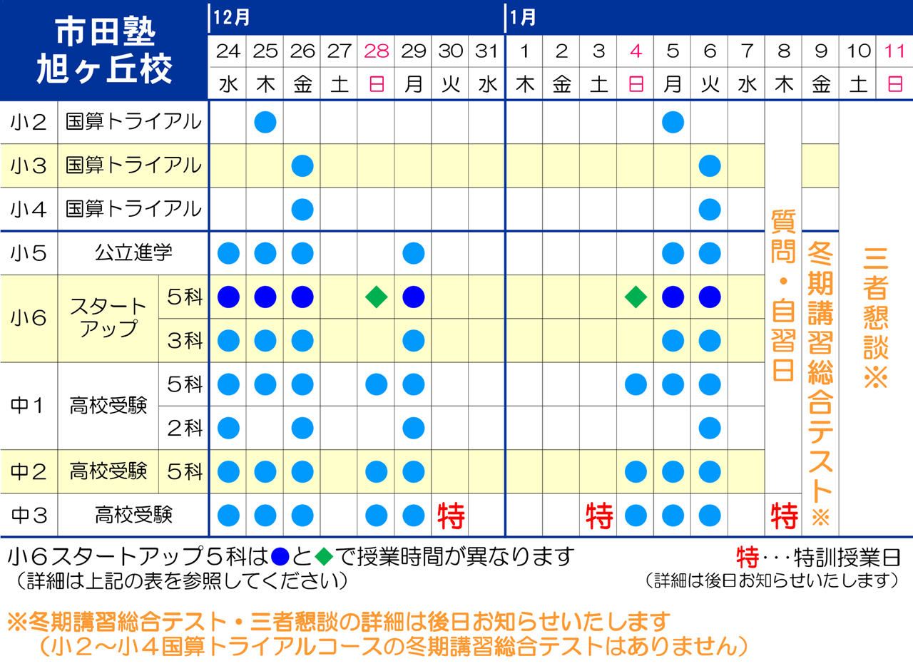 市田塾旭ヶ丘校_冬期講習日程