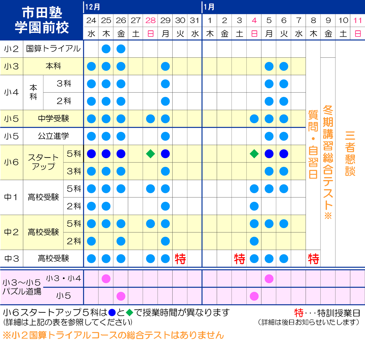 市田塾学園前校_冬期講習日程