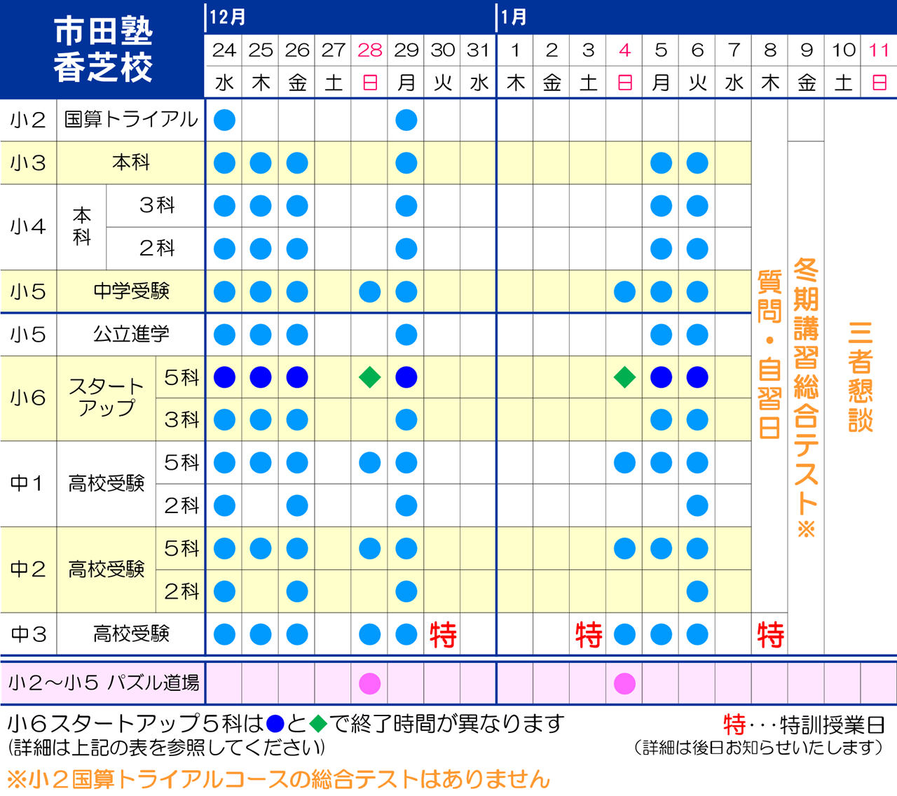 市田塾香芝校_冬期講習日程