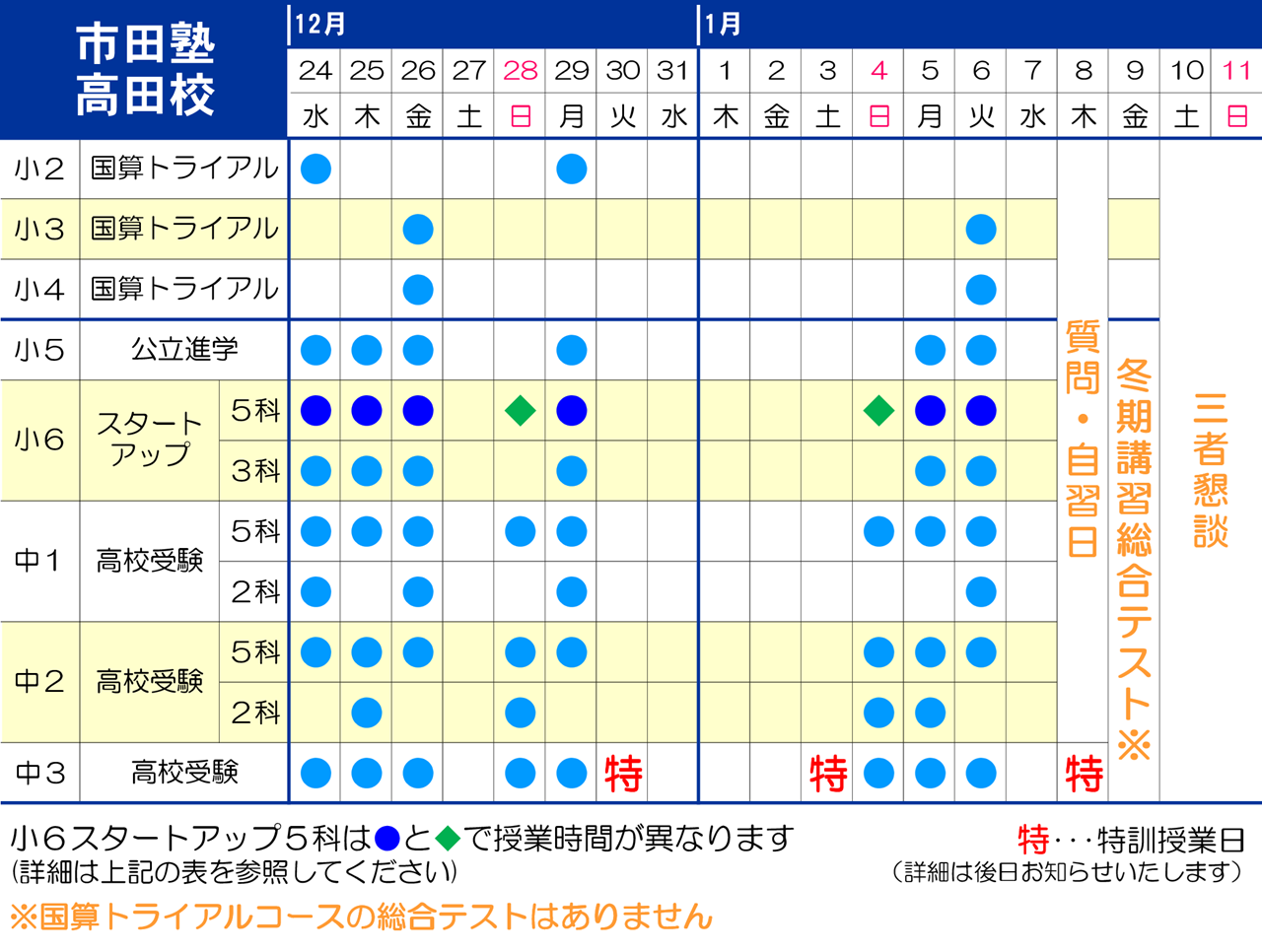 市田塾高田校_冬期講習日程