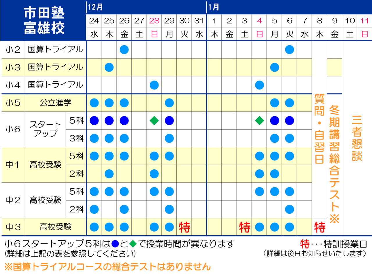 市田塾富雄校_冬期講習日程