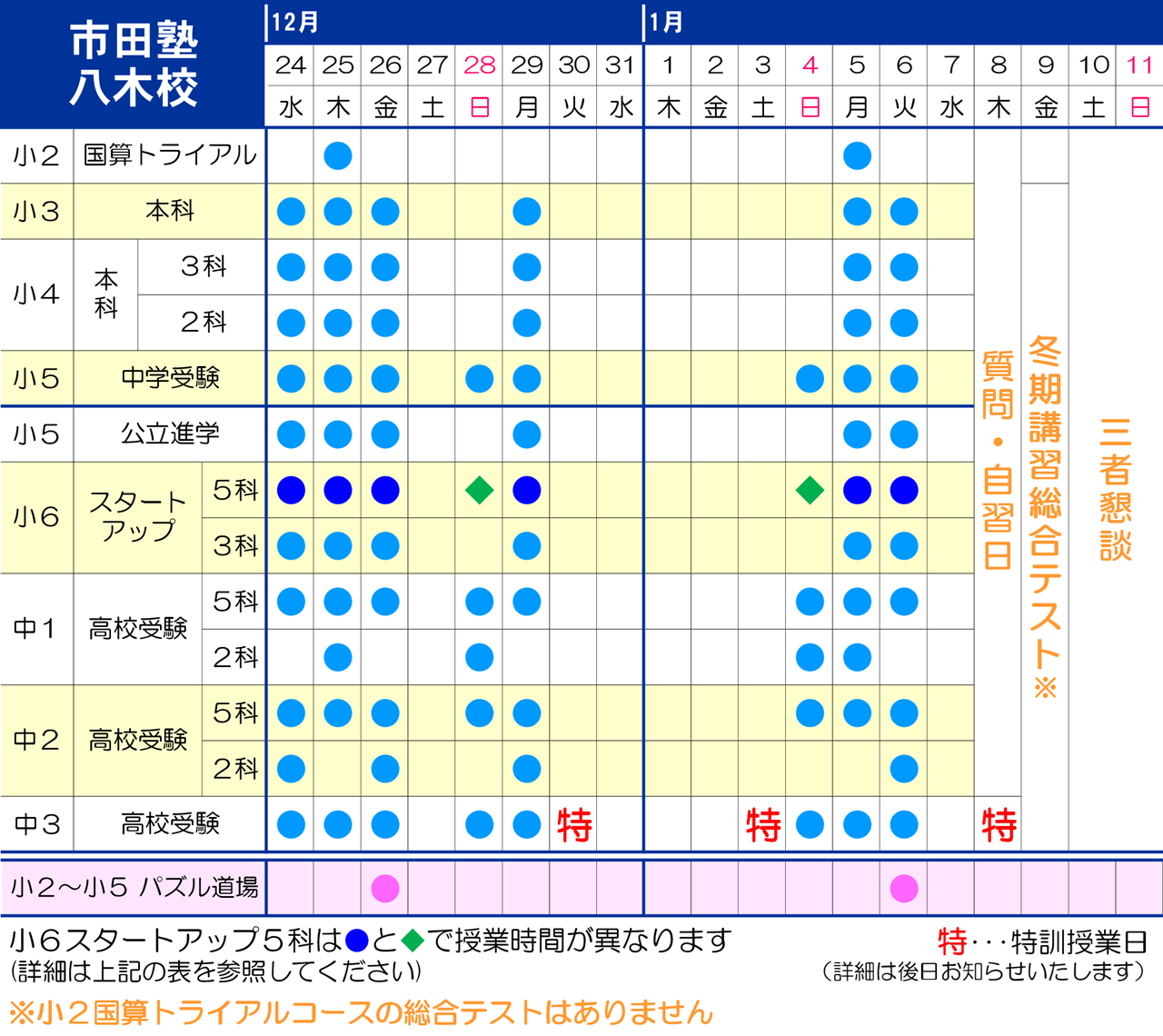 市田塾八木校_冬期講習日程