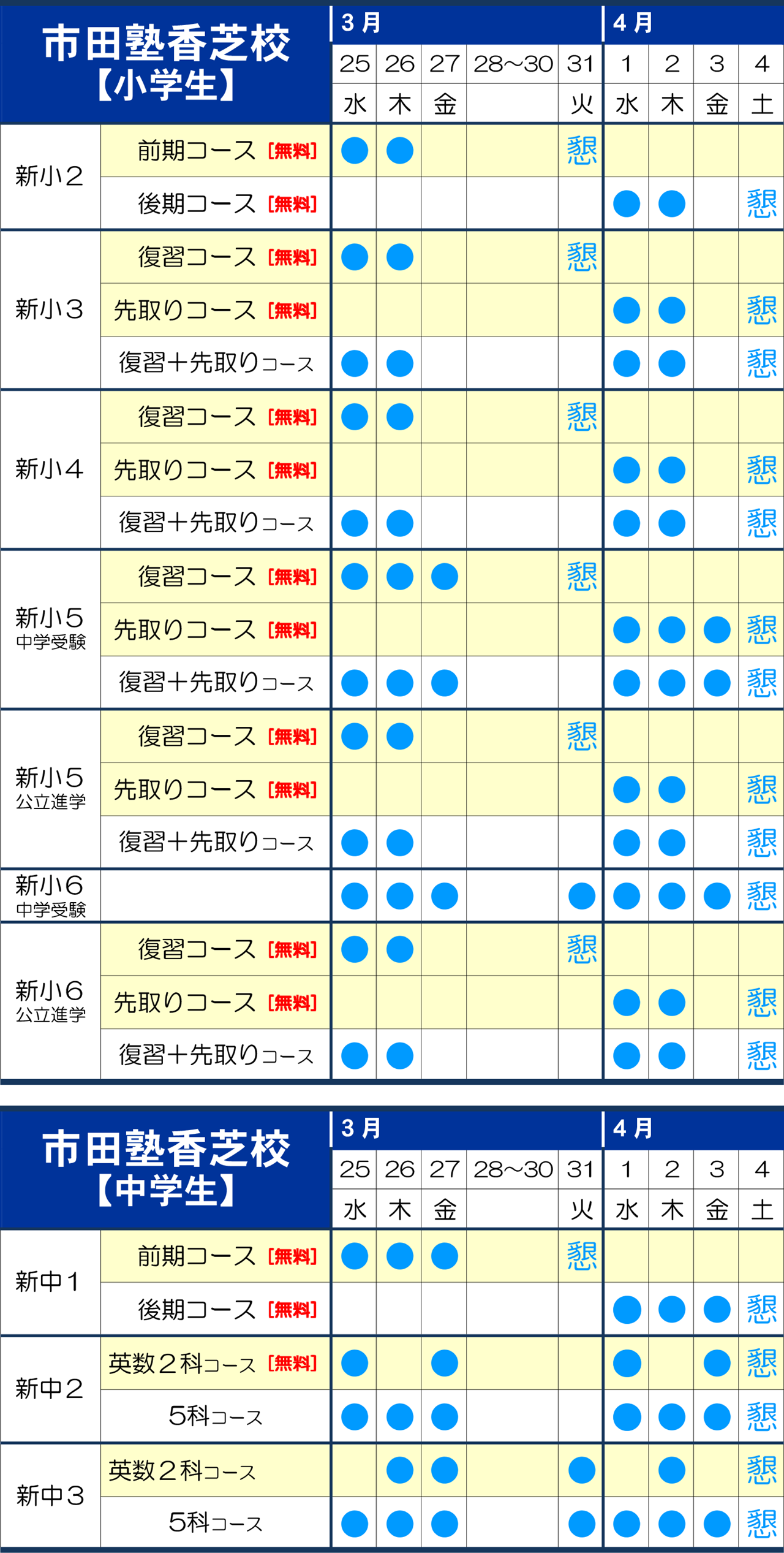 市田塾香芝校春期講習日程