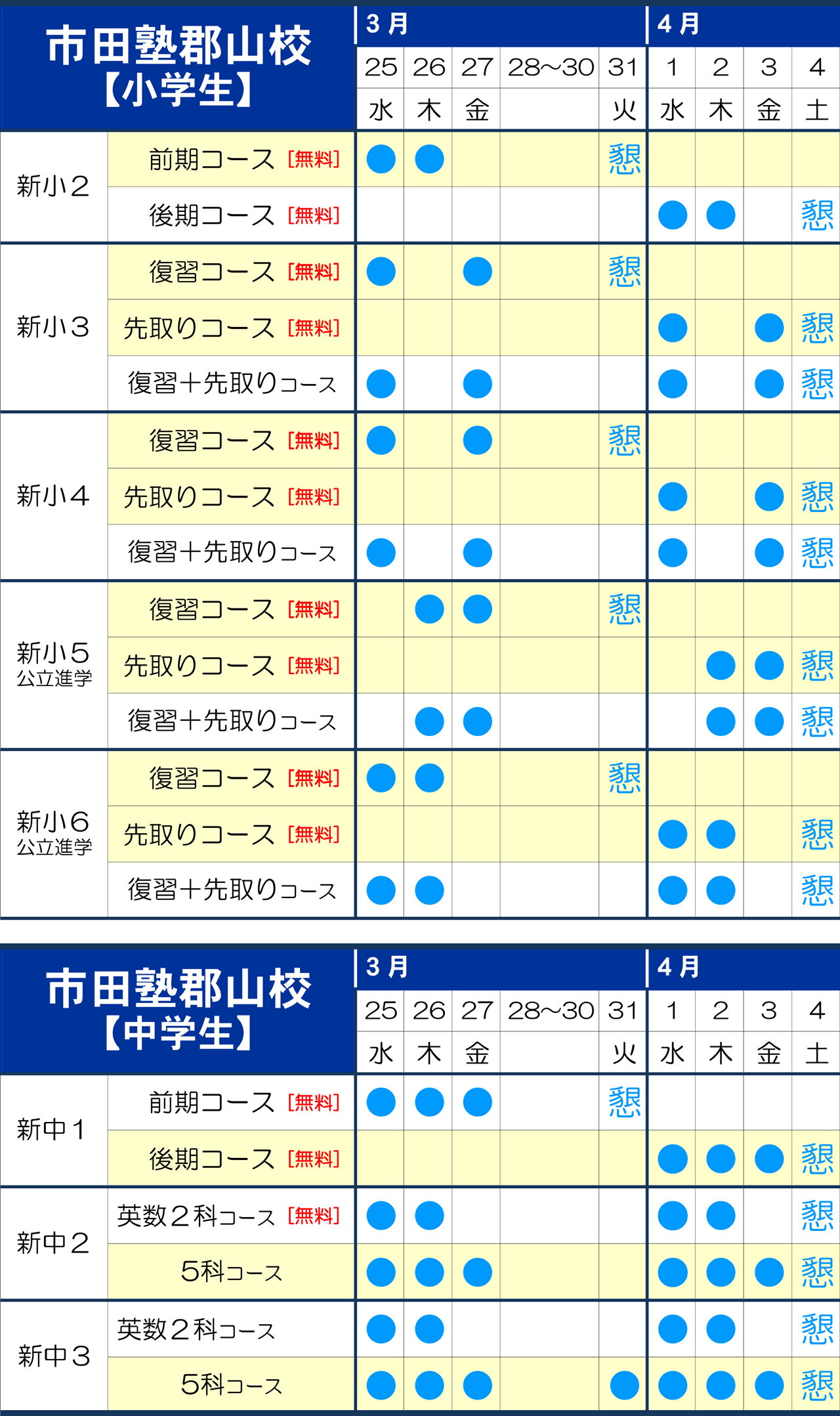 市田塾郡山校春期講習日程