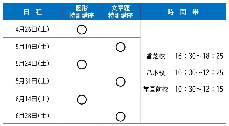 算数特訓講座_小5中学受験_日程